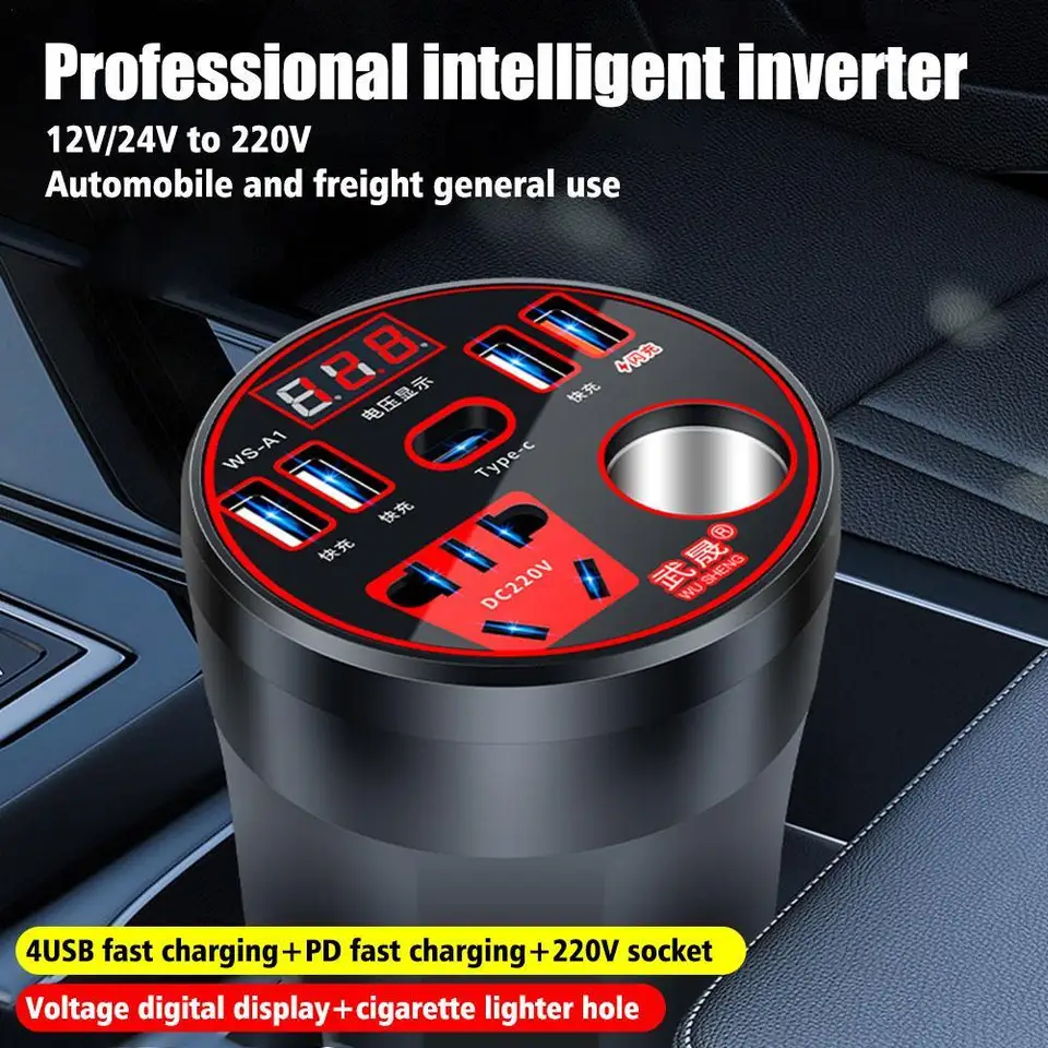 Invertor automobilu 12V 24 V Univerzálny USB 3.0 Chanrging Port napätie Displej multifunkčného zapaľovača nabíjačky s objímkou ​​nabíjačky