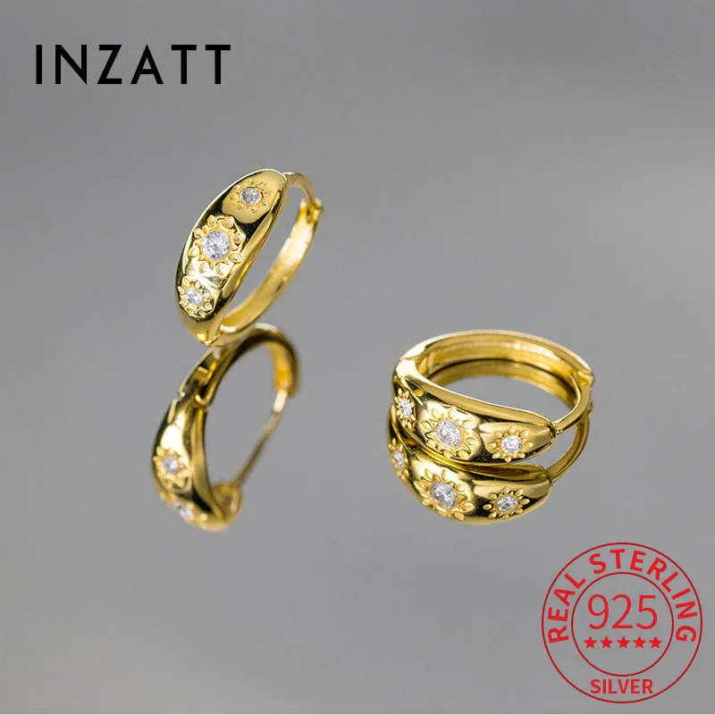 Inzatt Real 925 Sterling Silver 18K Zirkón Round Stud Cuces for Women Classic Fine Jewelry Light Luxusné doplnky