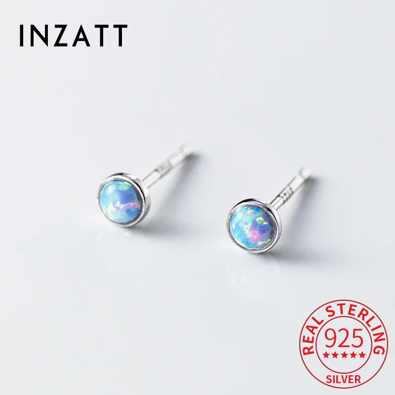 Inzatt Real 925 Sterling strieborný korálky Opal Mini Stud Cuces for Women Classic Fine Jewelry Light Luxury Accessories