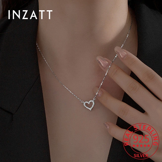 Inzatt Real 925 Sterling strieborný zirkón cz dutý srdcový náhrdelník pre ženy klasické jemné šperky minimalistické doplnky