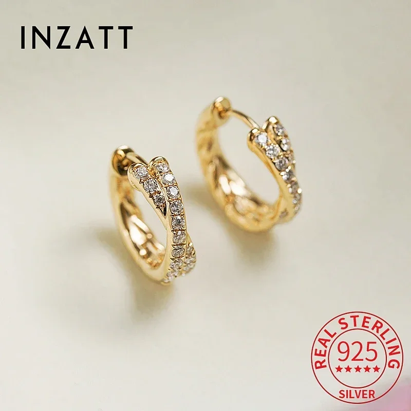 Inzatt Real 925 Sterling strieborný zirkónový kríž 18 K Zlaté obruče pre ženy