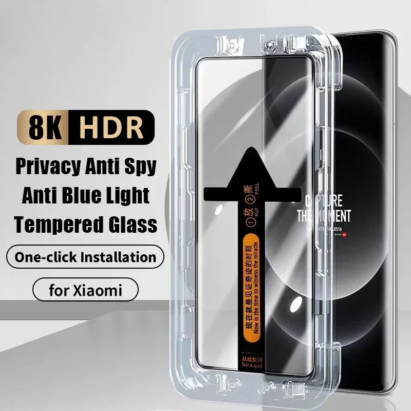 Inštalácia na jednom kliknutí Anti SPY Temperované sklo pre Xiaomi 15 14 13 12 10 11 Ultra ochrana súkromia chránič Redmi Note14 Pro Plus