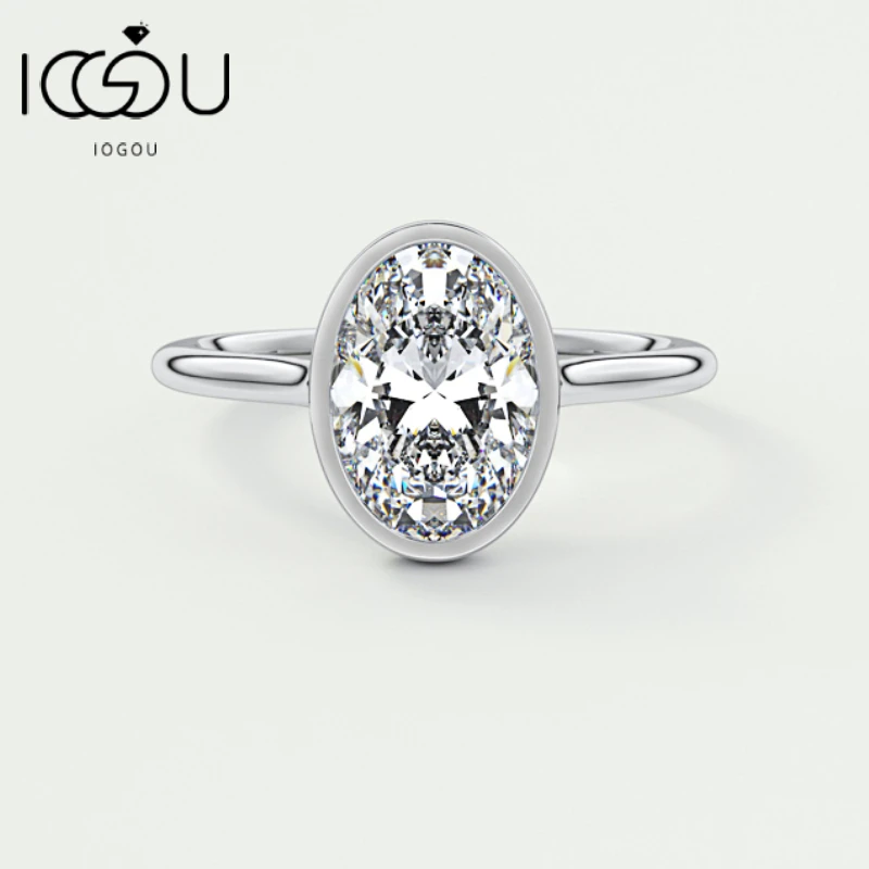 Iogou Original Silver 925 Solitaire Oval Cut 5A Cubic Zirconia Lab Diamond Ring Ring Brany Svadobný zásnubný prsteň šperky Nový trend
