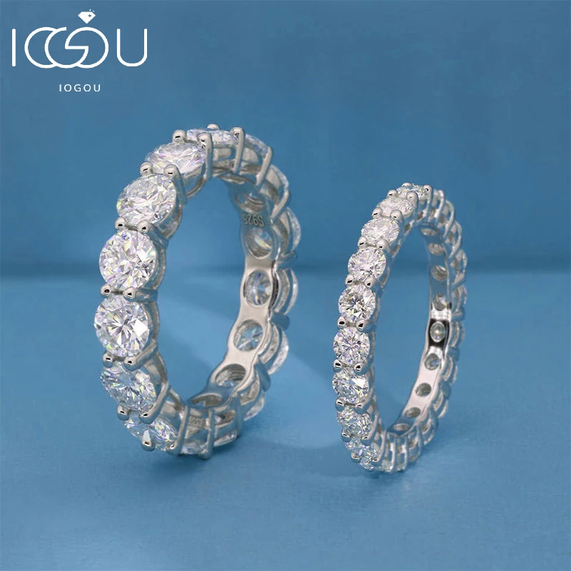 Iogou personalizovaný moissanit plná večnosť pásma 925 Sterling Silver Ring for Women Girl Fine Jewelry 5 mm 3 mm d moissanitový prsteň