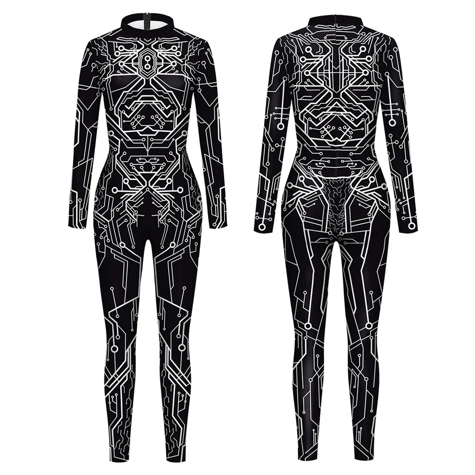 Iootiany 2 farby Vzor ultra technológie 3D tlač Sexy Bodysuits Ženy/muži s dlhým rukávom Cosplay 2024 Nová kombinéza