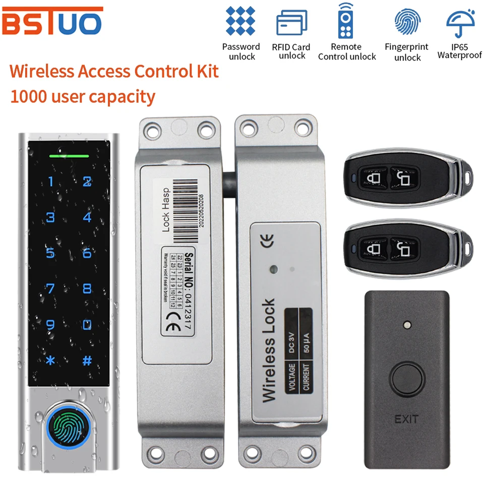 IP65 nepremokavý 433 MHz dvere bezdrôtový prístup k riadiacim systémom Bometrics RFID Keypad+elektrický zámok+tlačidlo Exit+diaľkové ovládanie klávesu