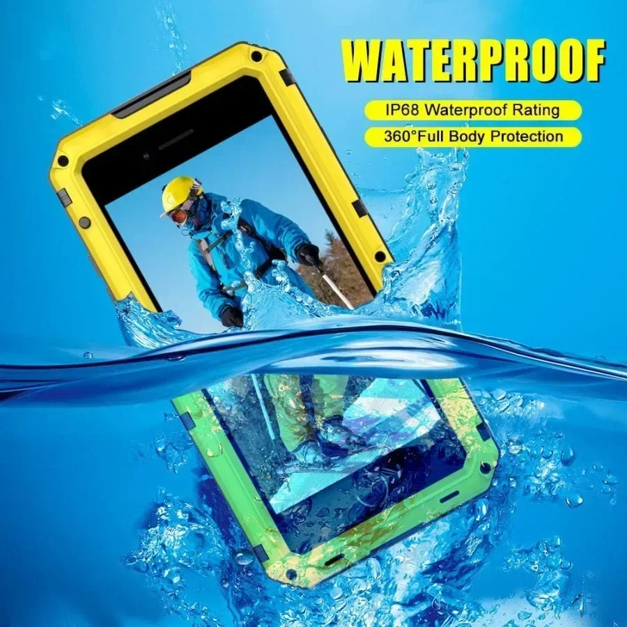 IP68 nepremokavý kovový puzdro pre kovové telefóny s vysokým obsahom skrutkovača 360 ° Strach -odolný kryt pre iPhone 16 15 14 13 12 11 Pro xs Max xr 7 plus