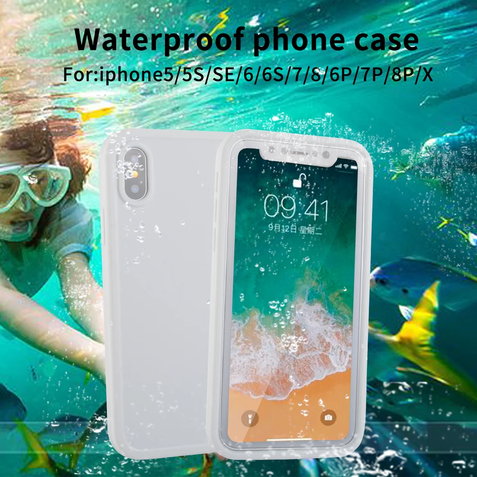 IP68 skutočný nepremokavý puzdro pre iPhone 12 11 Pro Max x xr xs 8 6 6s plus 5 5s SE Plná ochrana pod vodou Soft TPU puzdro