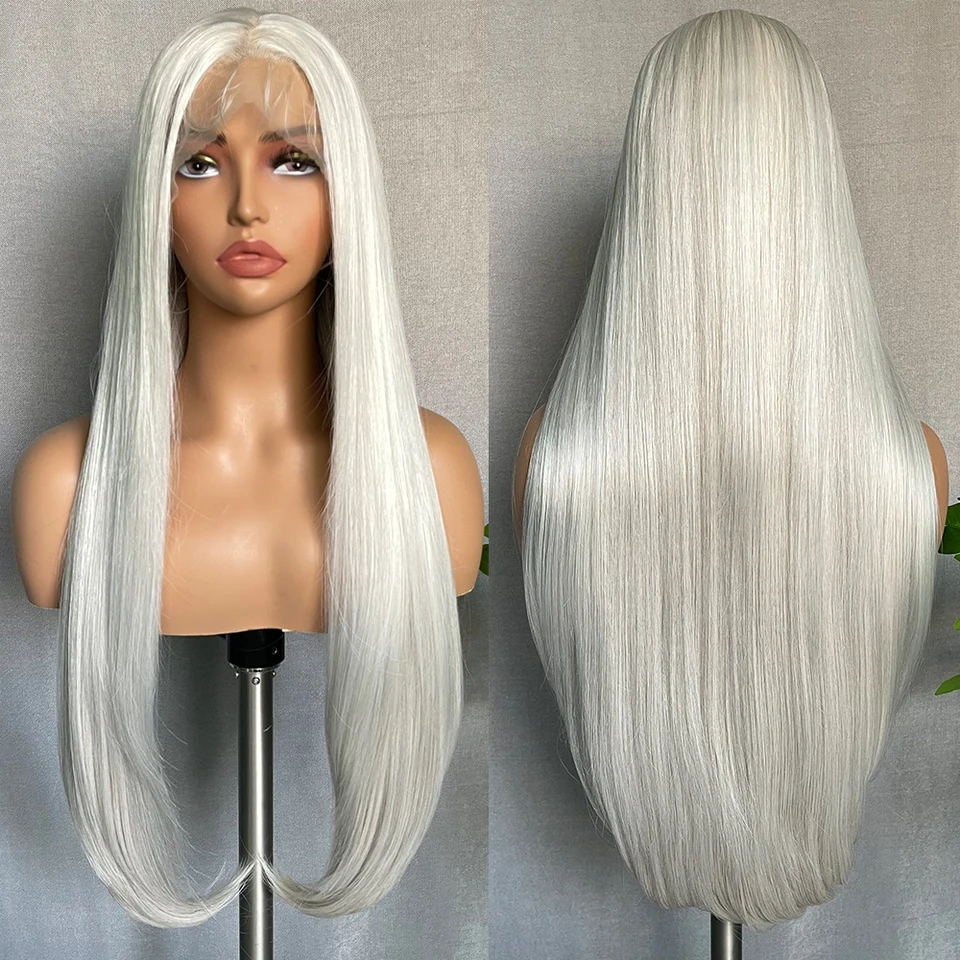 Iparty Straight Syntetic 13x4 Lace predná parochňa s vopred vyhodeným trendovým šedým účesom s prírodnými detskými vlasmi pre čierne ženy