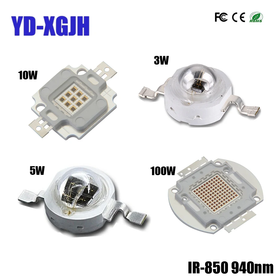 IR Infrared 850nm 940nm High -Power LED čip 3W5W10W50W50W100W emiter Light Light Matrix 45x45mil pre kameru 730nm nočné videnie