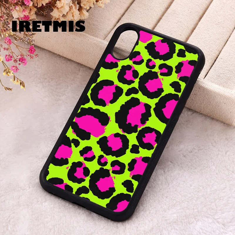 Iretmis telefónne puzdro pre iPhone x XS max xr 11 12 13 pro Mini 14 15 16 16 Plus gumový neón leopard