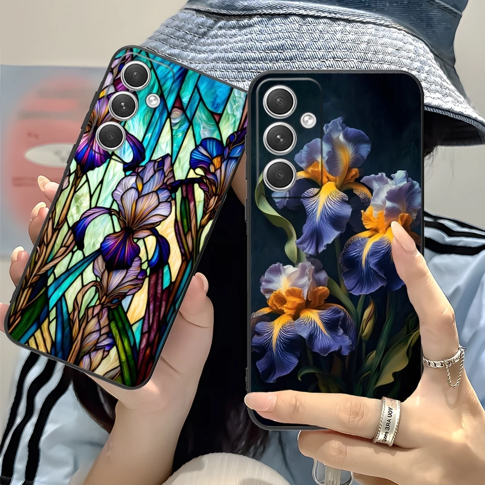 Iris Flower Pretty Mobile Mobile Pase pre Samsung Galaxy S24 S23 S22 S21 S20 S10 S9 Plus Fe Ultra Lite Black Cover Shell