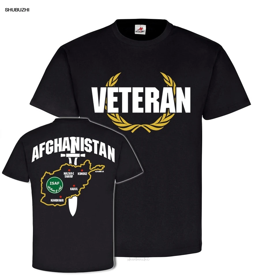 Isaf Afganistan veterán Kunduz Kabul Mazar E Sharif Kandahar Krieg Men Cascur Cotton Short Ruckve Black T tričko