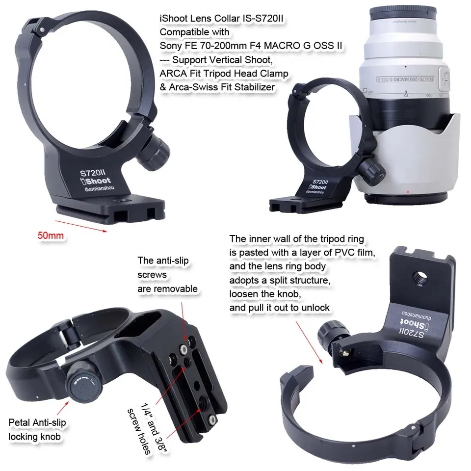 Ishoot objektív goliera TRODOD Mount Ring OUP pre Sony FE 70-200 mm F4 makro g osi II, s rýchlym uvoľňovacím doskou ARCA-SWISS