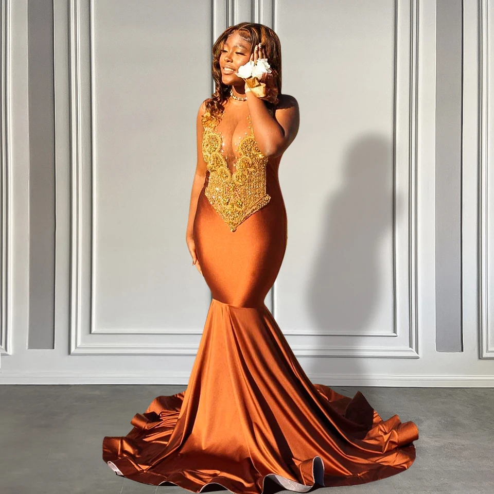 Iskrivé kamienky Brown Mermaid Prom šaty 2025 Luxusné narodeninové oslavy šaty Africké ženy dlhé gala šaty prispôsobené