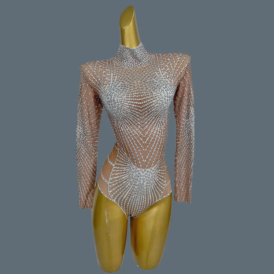 Iskrivé kamienky Tesný trikot pre ženy sexy tanečný výkon Singer Singer oslavuje pódium Bodysuit Nightclub Wear Wudu