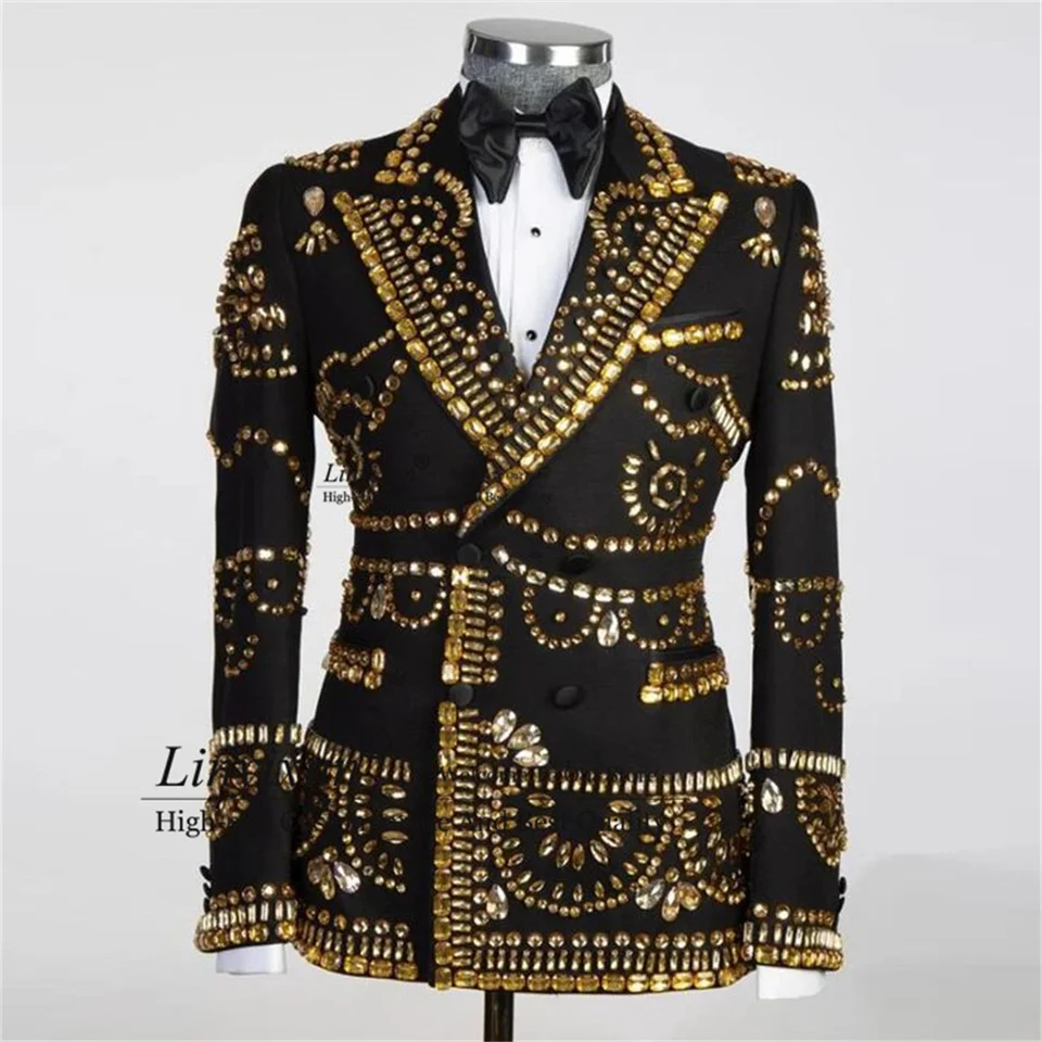 Iskrivé korálkové drahokamy obleky s dvojitým dojčeným svadobným ženíchom smoking 2-dielne súpravy High-end Male Party Blazer Prispôsobené Ropa hombre