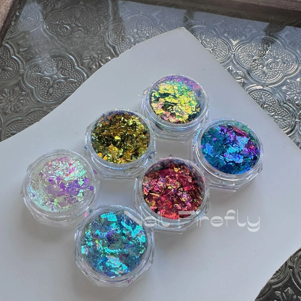 Iskrivé nechtové opálové vločky Kúzlo zrkadlo Aurora Hrubé nechtové práškové flitre pigment očný tieň farebný lak na nechtový chrómový prach chrómu