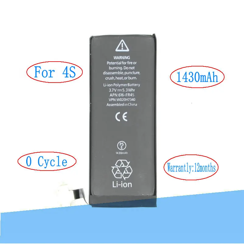 ISKYAMS 1X 1430MAH 0 NULE Cyklus Výmena batérie li-polyméru pre akumulátorové batérie iPhone 4S 4 S