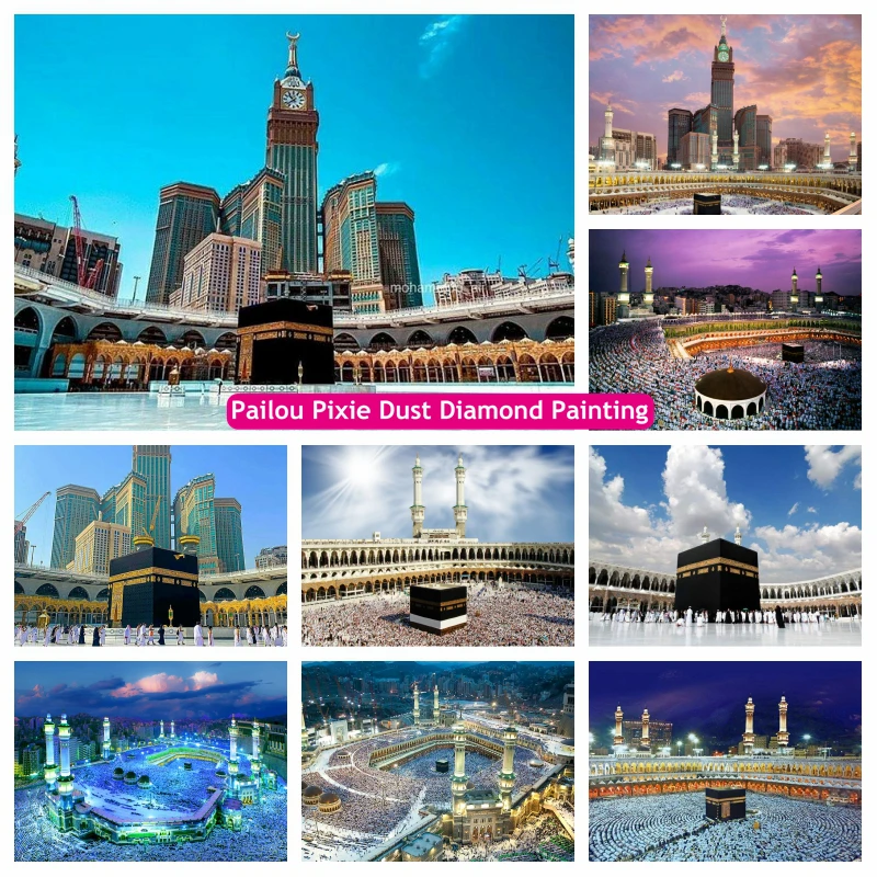 Islamská veľká mešita Meccca Arábia 5d AB Diamond Painting Art Art Masjid al-Haram Kabba Makkah Cross Stitch Decor Stitch