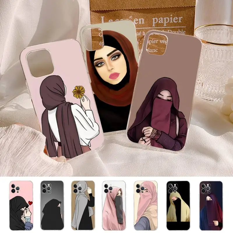 Islamské moslimské hidžábi dievčatá Womemen Phone Case pre iPhone 11 12 13 14 Mini Pro Max XR X XS TPU Clear Case pre 8 7 6 plus SE 2020