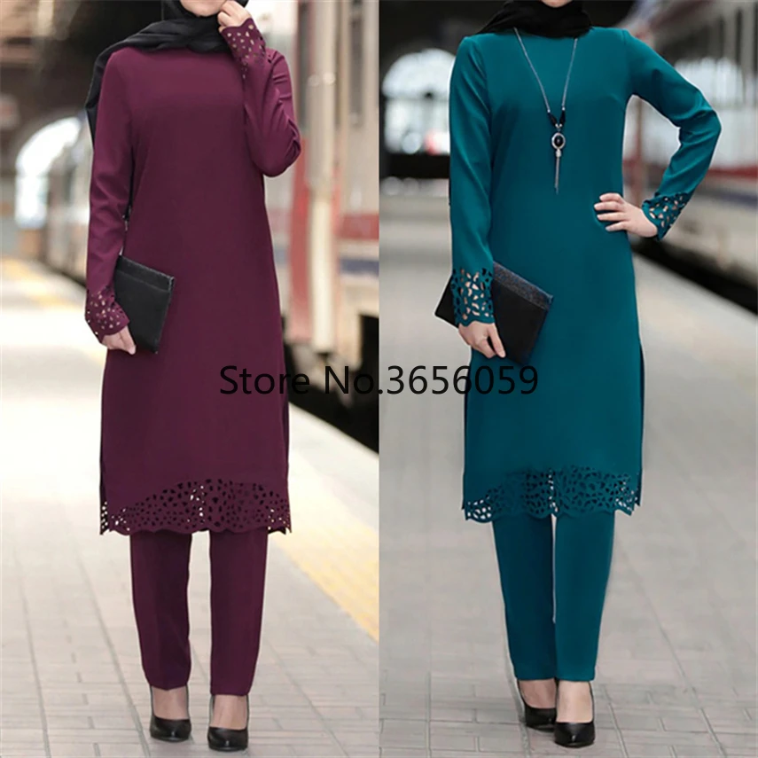 Islamské oblečenie nohavičky pre ženy abaya šaty moslim móda Dutlow Out Solid s dlhým rukávom Arab Dubai Eid Mubarak Ladie Karftan