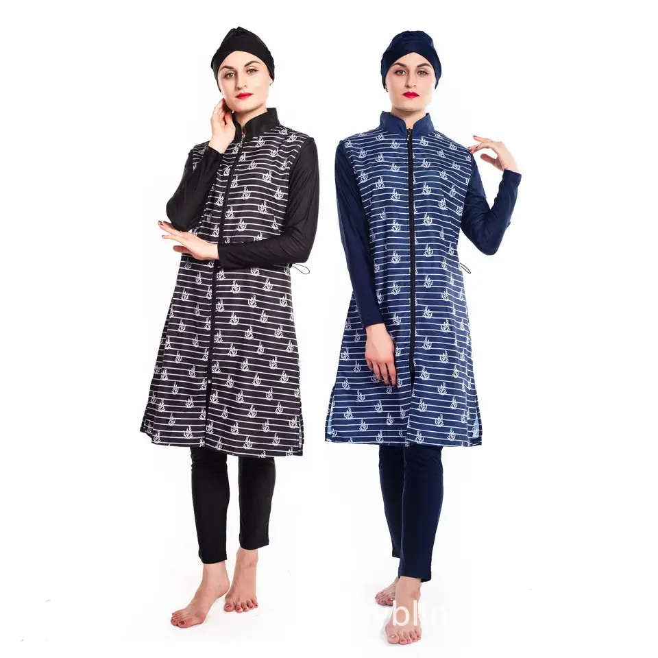 Islamské plavky Trojdielne tlačené konzervatívne vesty+legíny+hidžab plus veľkosť S-4XL Beachwear Bourini femme Musulmane
