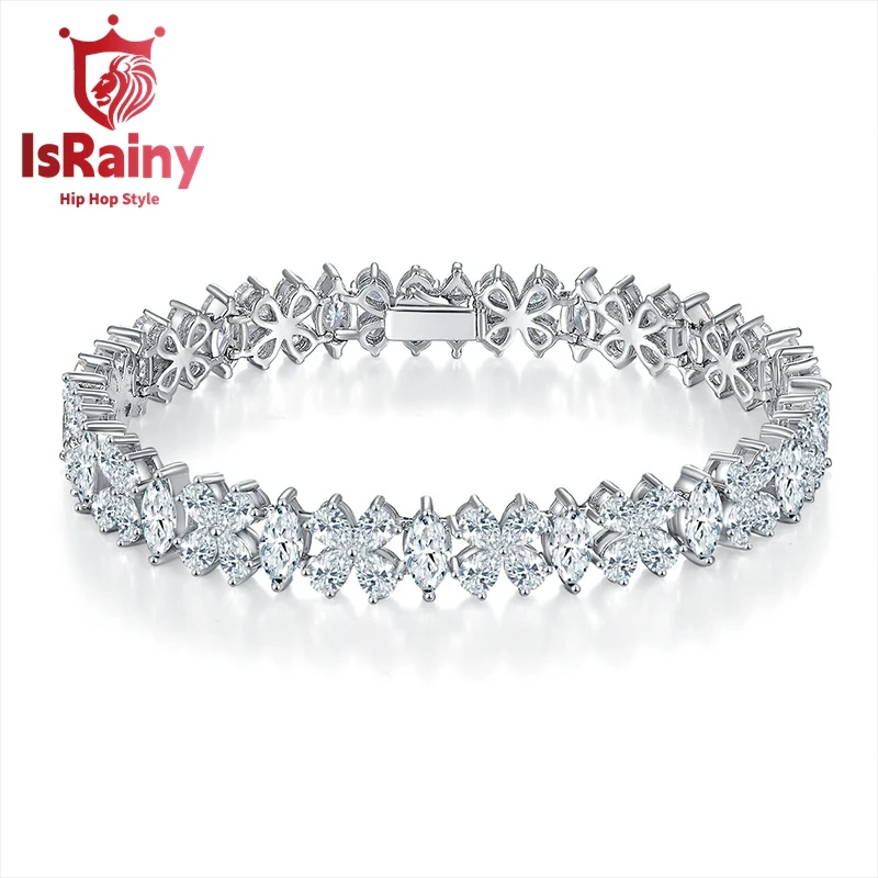 Israiny Hip Hop Rock 925 Sterling Silver Marquise Cut VVS1 D Real Gra Moissanit Diamonds Tennis Náramky Kladko Jemno