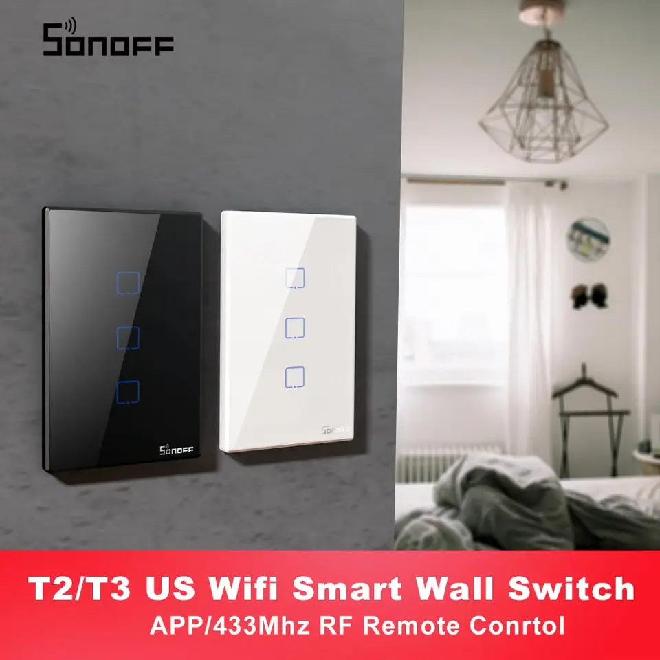 ITEAD SONOFF T2 T3 US TX SMART WIFI WALT TOUT TOTKLE SVIDLO S DISTATE SMART SMART HOME WIFI 1/2/3 GANG RF 433MHz
