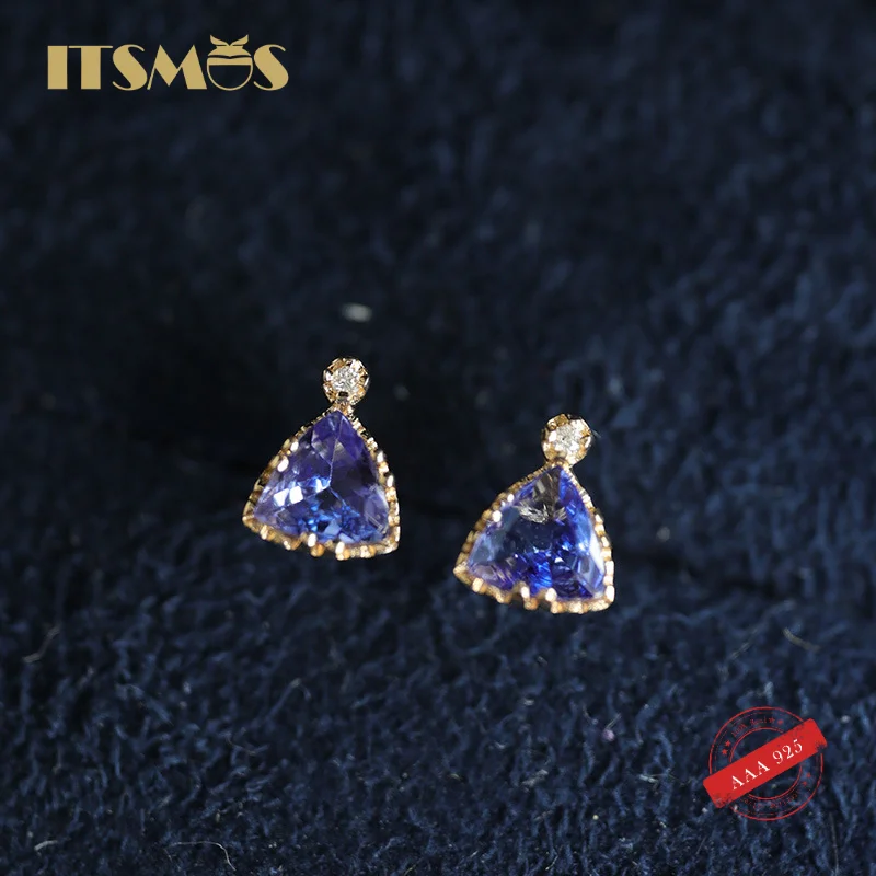 ITSMOS Artificial Tanzanit Triangle S925 Sterling Silver Earirngs 14K Zlaté zirkónové náušnice Luxusné šperky pre ženy
