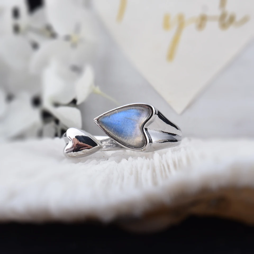 ItSmos Natural Love Labradorite Gemstone Double Heart Ametyst Rose Quartz Band Vintage Darček prstene pre ženy jednoduché šperky