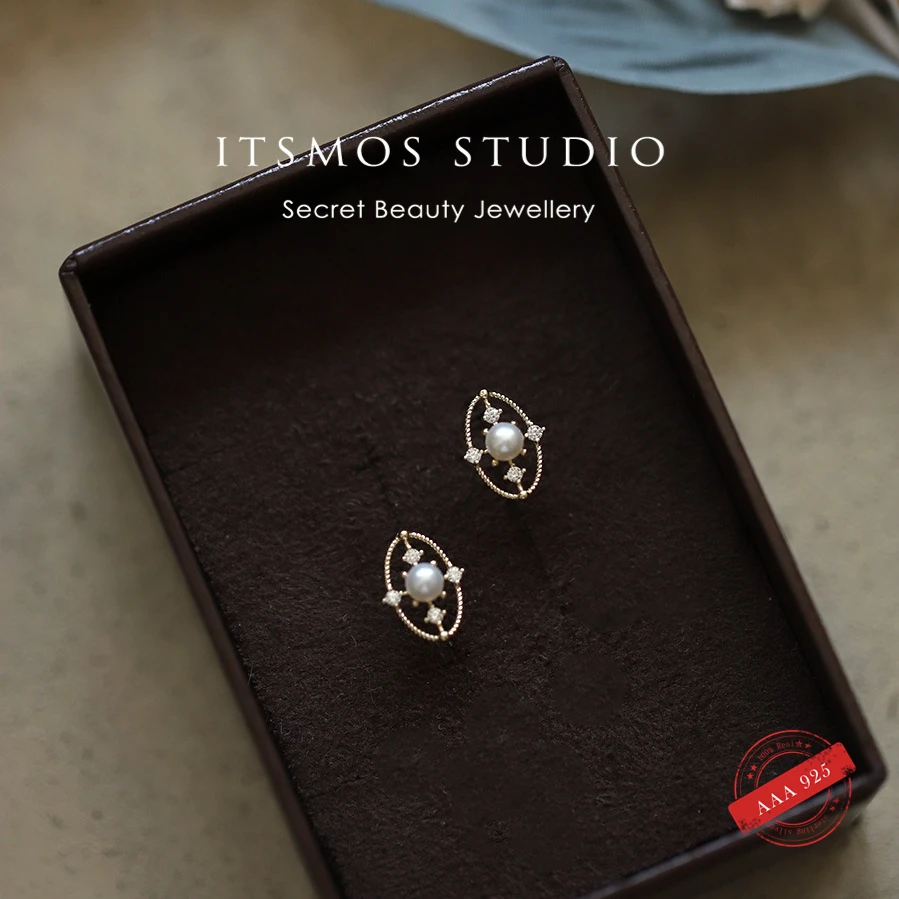 ITSMOS S925 Strieborné pokovovanie 14k klip zo zlatého uší francúzska dutina čerstvá voda perlové náušnice elegantný súd vintage náušnice