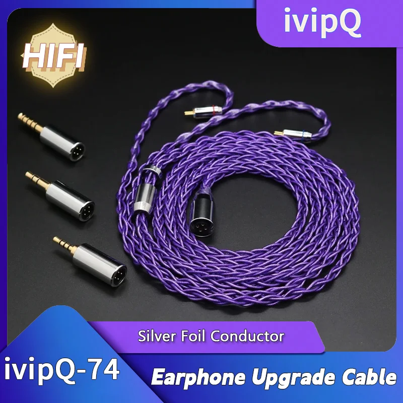 IVIPQ-74 MMCX/0,78 mm 2 PIN vymeniteľná zátka 2.5/3,5/4,4 mm špičkový kábel pre slúchadlá 8 jadro Strieborná fólia Modulárne slúchadlá drôtu