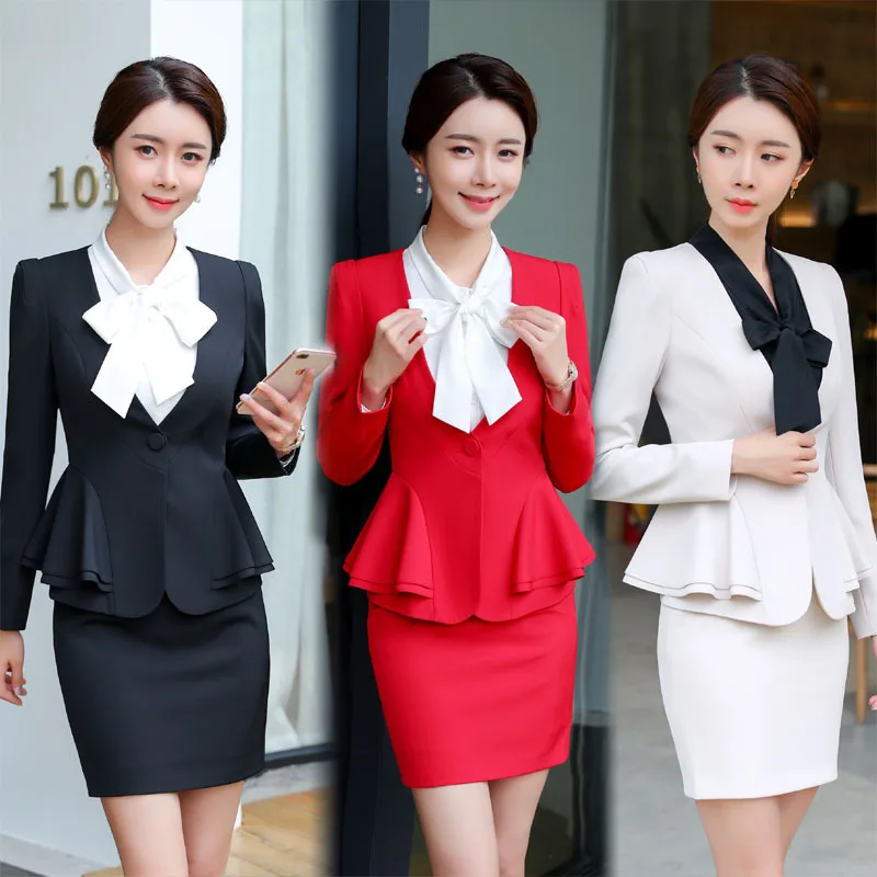 Izicfly jar jesenná jeseň čierne dámy formálne uniformné návrhy pre ženy Blazer elegantné feminino obchodné sukne obleky červené