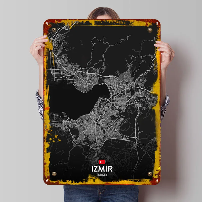 Izmir Tr Map kovové plagáty Plates Custom Metal Cina Signs for Wall Art Decoration Gaming Room Ozdobia retro barové príslušenstvo