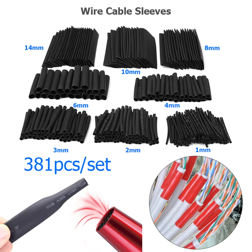 Izolácia Zmršťovateľná trubica Čierny sortiment polyolefínu Teplo zmrštičkou hadičky Wrap Wark Cable Raleve Súprava Dodávky