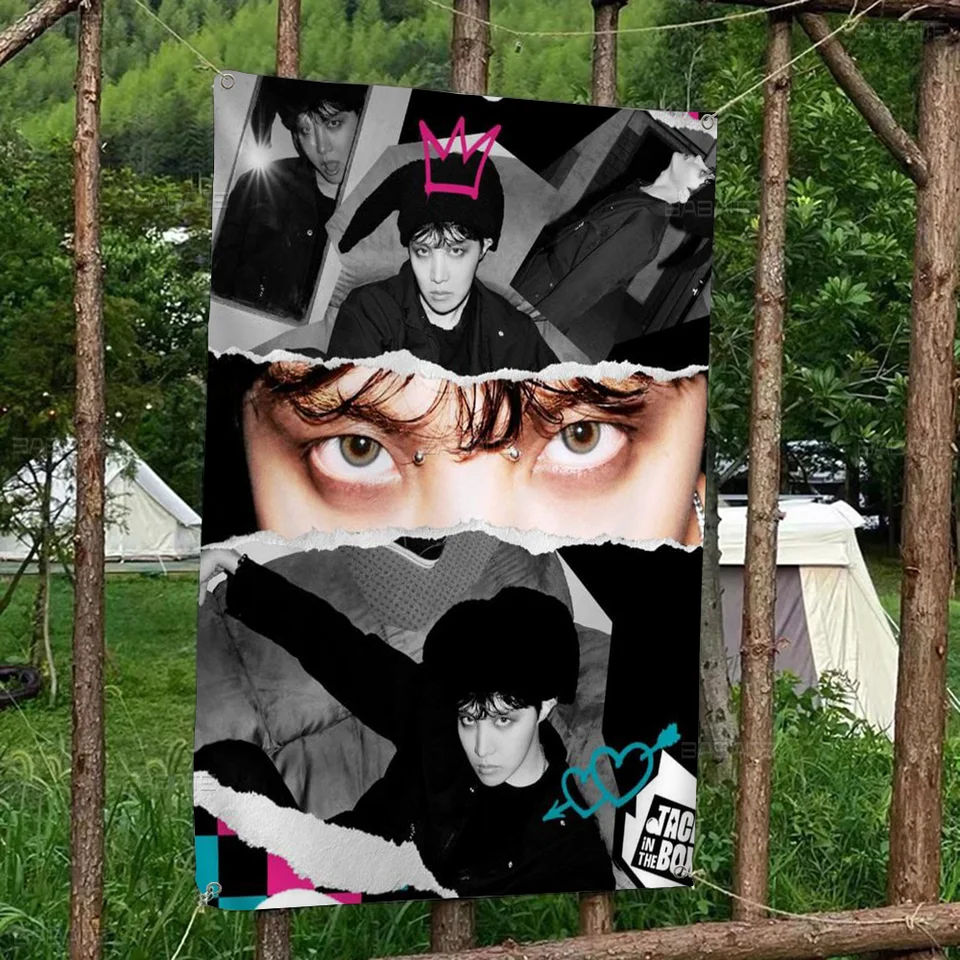 J -Hope -arson KPOP Creative Pattern Hanging Flag Polyester Printed Banner Ruka vytiahnutá vlajka