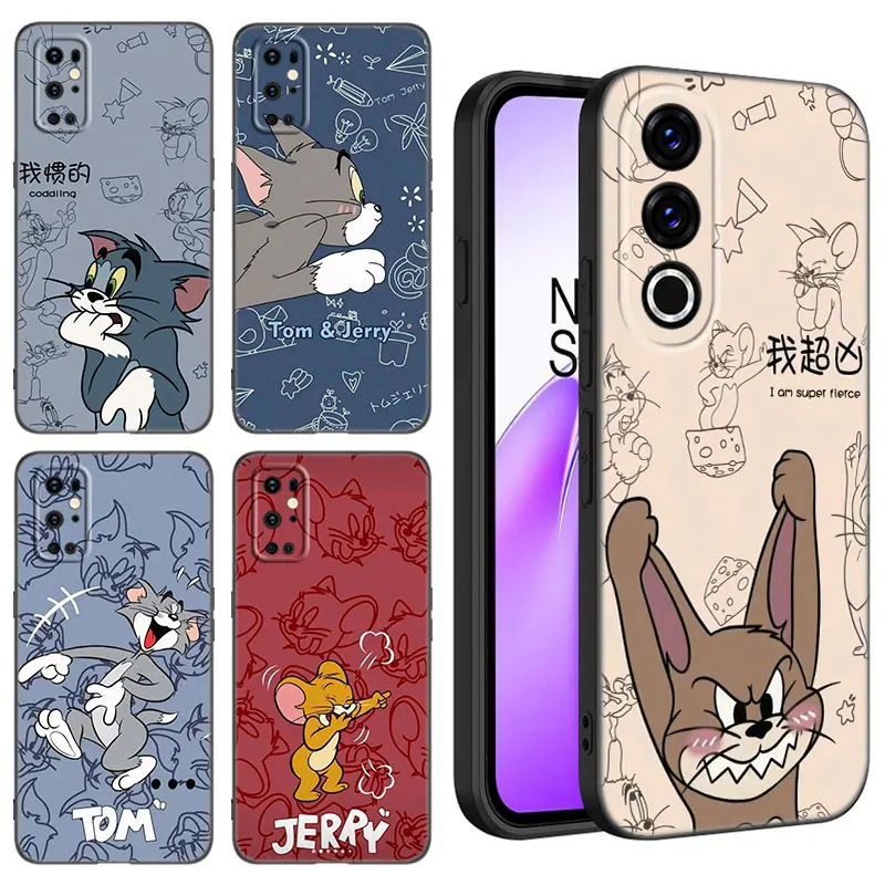 J-Jerrys Mouse Tom Cat Black Silikone Puzdro pre OnePlus 10r 11r 12r Ace 2 3 Pro 2V 3V Nord Ce 2 3 4 Lite N10 N20 N20 SE 5G