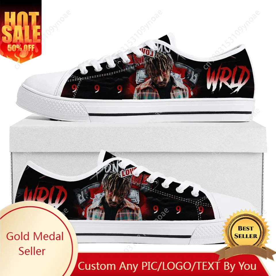 J-JUICE WRLD 999 Hip Hop Rapper Low Top Kvalitné tenisky Pánske ženy Teenager plátno teniska Casy Pár Shoes Vlastná topánka