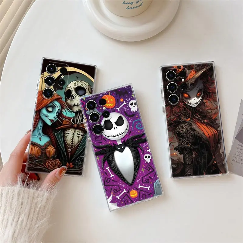 Jack Sally Skellington Pase pre Samsung Galaxy S24fe S25 S23 S21 Ultra S20 S24 Fe S22 Plus A35 A54 A55 5G Case Clear Cover Cover Cover