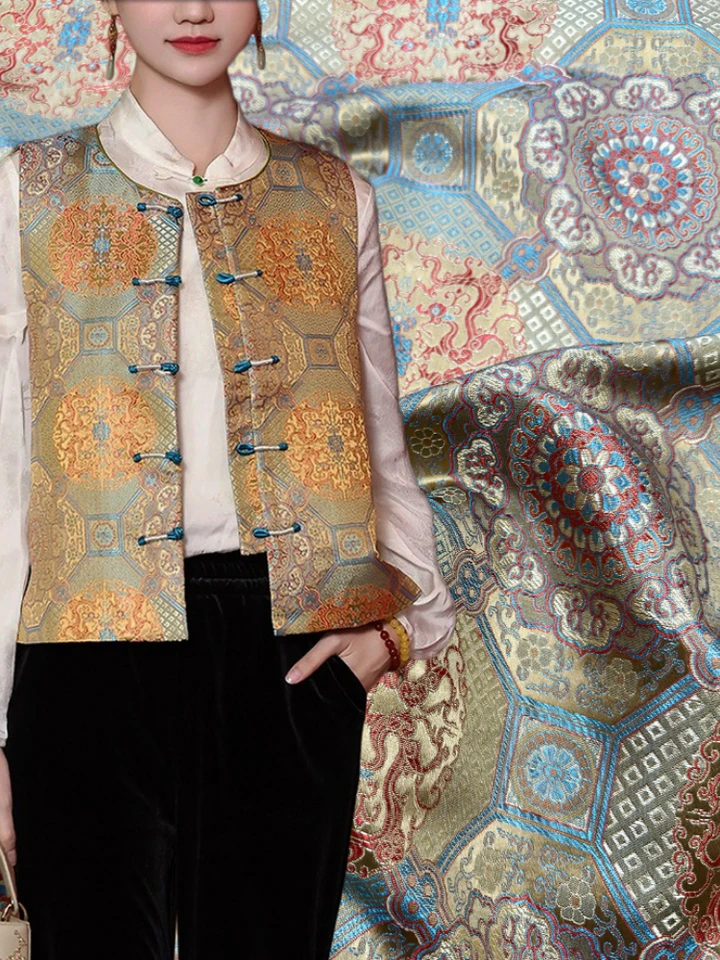 Jacquard Brocade tkanina pre domácich majstrov šijacích vestových odevov dizajn tkaniny polyester kovový drôt