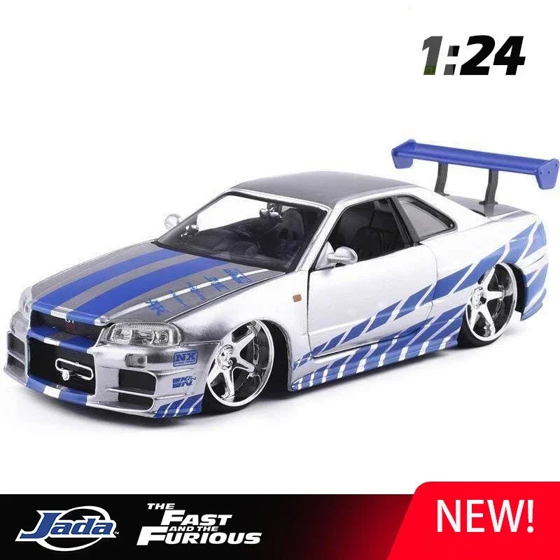 Jada 1:24 Fast and Furious Nissan Skyline GTR R34 Diecasts hračky zliatiny zliatiny Model kovový automobil High Simulation Collectible Hračky darček