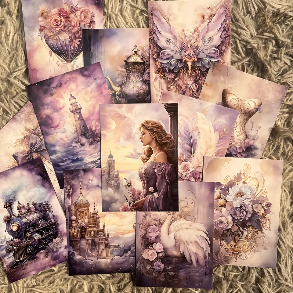Jaiiman 44ks (12cards+32stickers) Purple Dream Junk Journal Set, ideálny pre denník, umelecké remeslá, scrapbooking Supplies