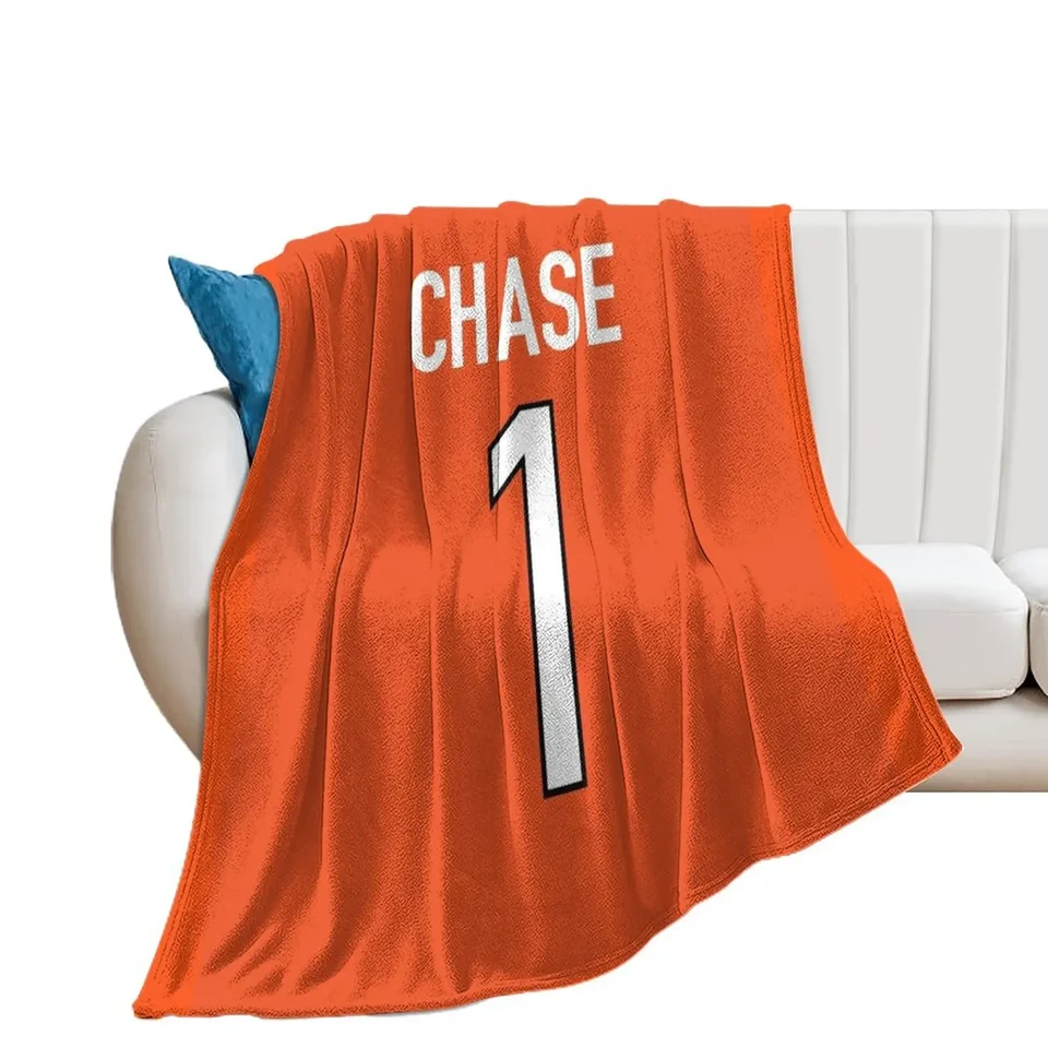 Ja'marr Chase Orange Bengals Jersey - #1 Hádzajte prikrývku vážené retros mäkké shaggy prikrývky