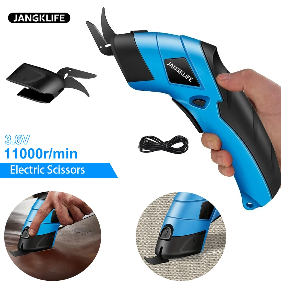 Jangklife DIY Elektrické nožnice na strihanie koženého krajčírskeho čepeľ volfrámu prenosné ručné náradie lítiové batérie