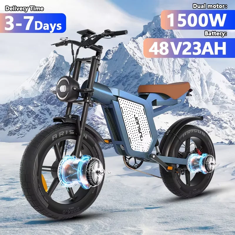 Jansno X60 E-Bike 1500 W Duálny motor 48v23AH BATÉRIA Veľký LCD Displej Elektrický bicykel TUT PNEY Motocykel Retro elektrický bicykel