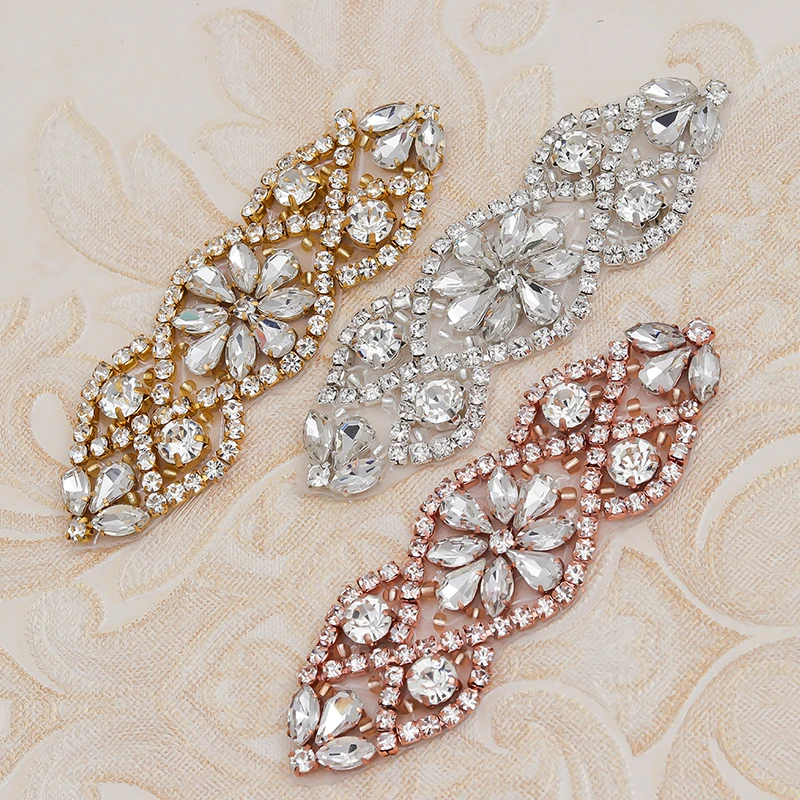 Janstar 10ks kamienky Aplikácie Šiť na svadobné svadobné šaty Rose Gold Clear Crystal Svadobné príslušenstvo YS853