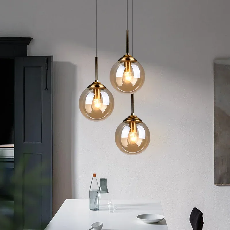 Jantárový dym sivé číre sklo prívesok LED LED E27 Závesné svetlo pre jedáleň stolová stolová kuchyňa ostrov spálňa lôžko osvetlenie