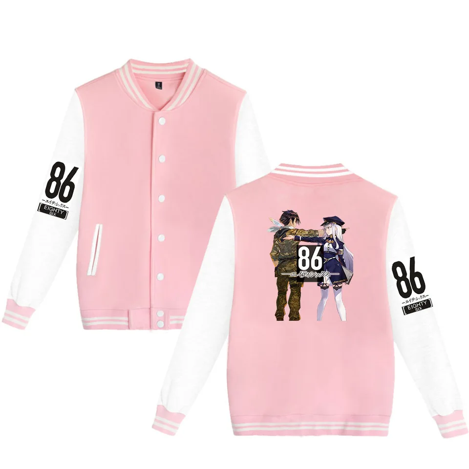 Japonsko Anime 86 Osemdesiat šesť zipsových baseballových uniformy fleece bunda Ženy Men Streetwear Hip Hop Hop Hop Long Ruckve ružové mikiny mikiny