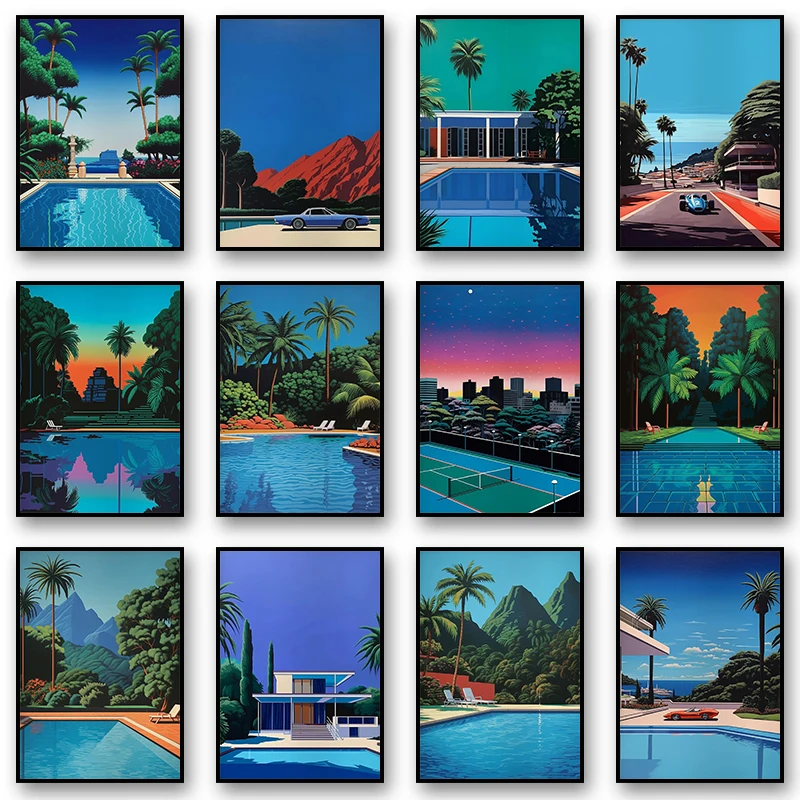 Japonsko Hiroshi Nagai Modern Beach City Krajina západ slnka a výtlačky plátno tlačiareň